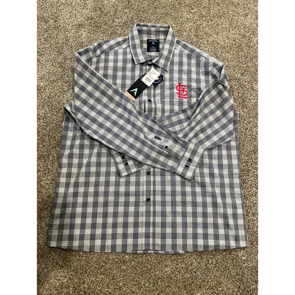 Antigua Mens XL St Louis‎ Cardinals Plaid Long Sleeve Button Up Shirt MLB - Picture 4 of 10